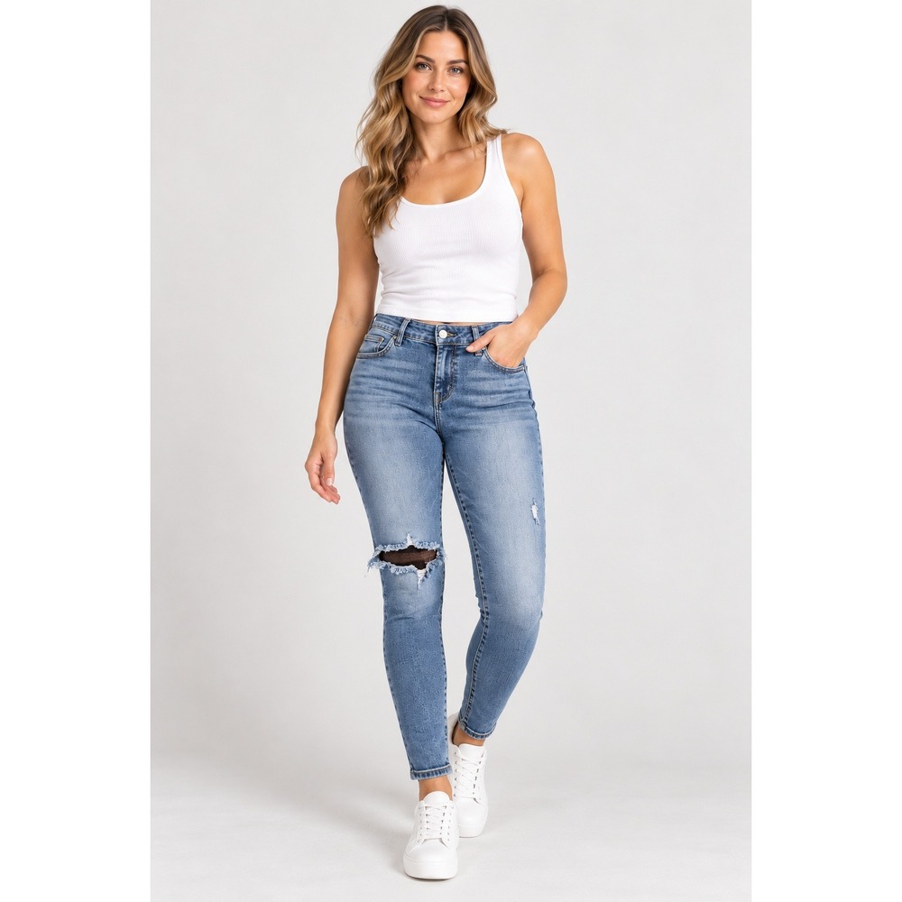 Kut from the Kloth Blue Mia Toothpick Distressed Skinny Jeans 14 Denim Stretch